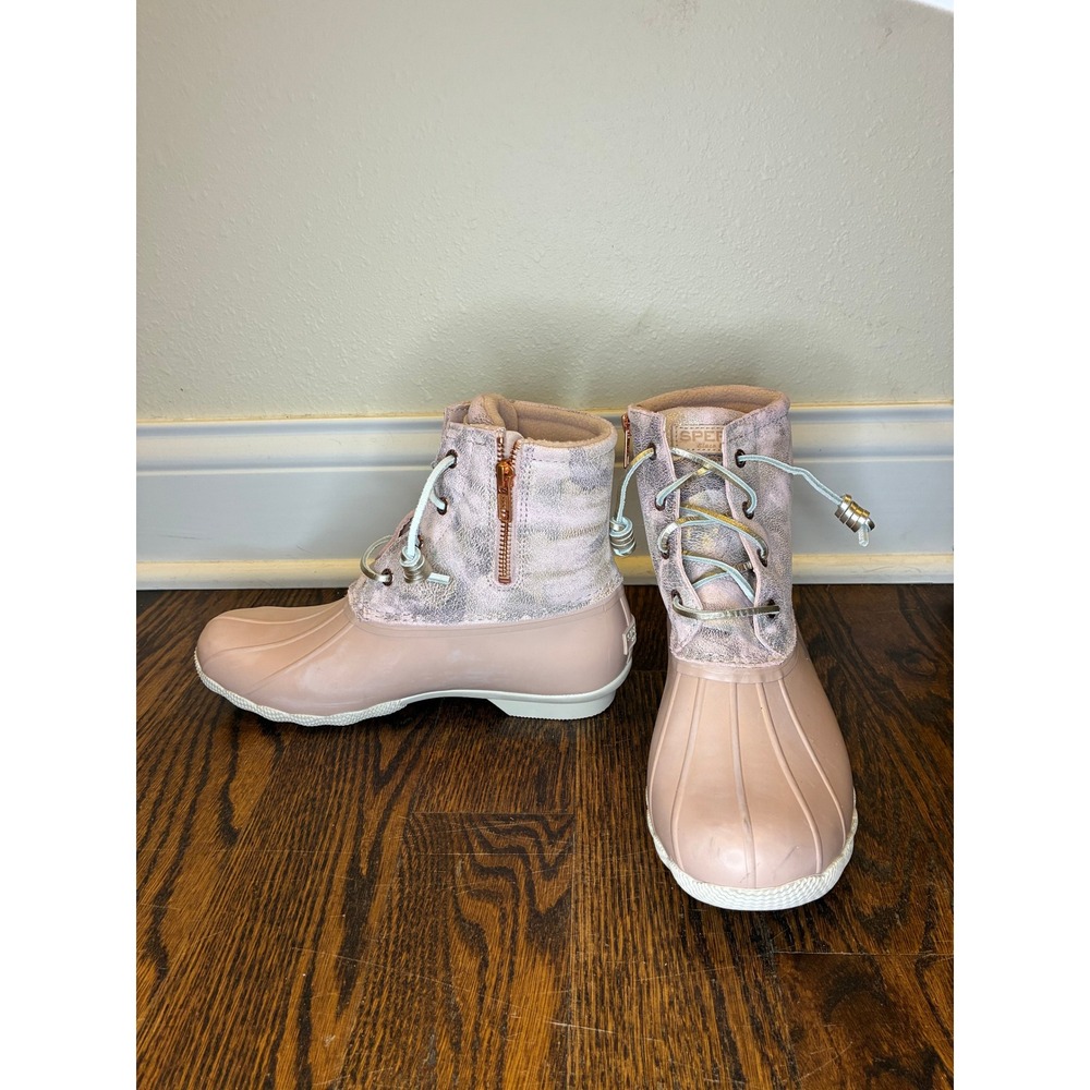 Women's Sperry Saltwater Metallic Camo Blush Boots Water resistant Size 8‎ - Picture 3 of 5